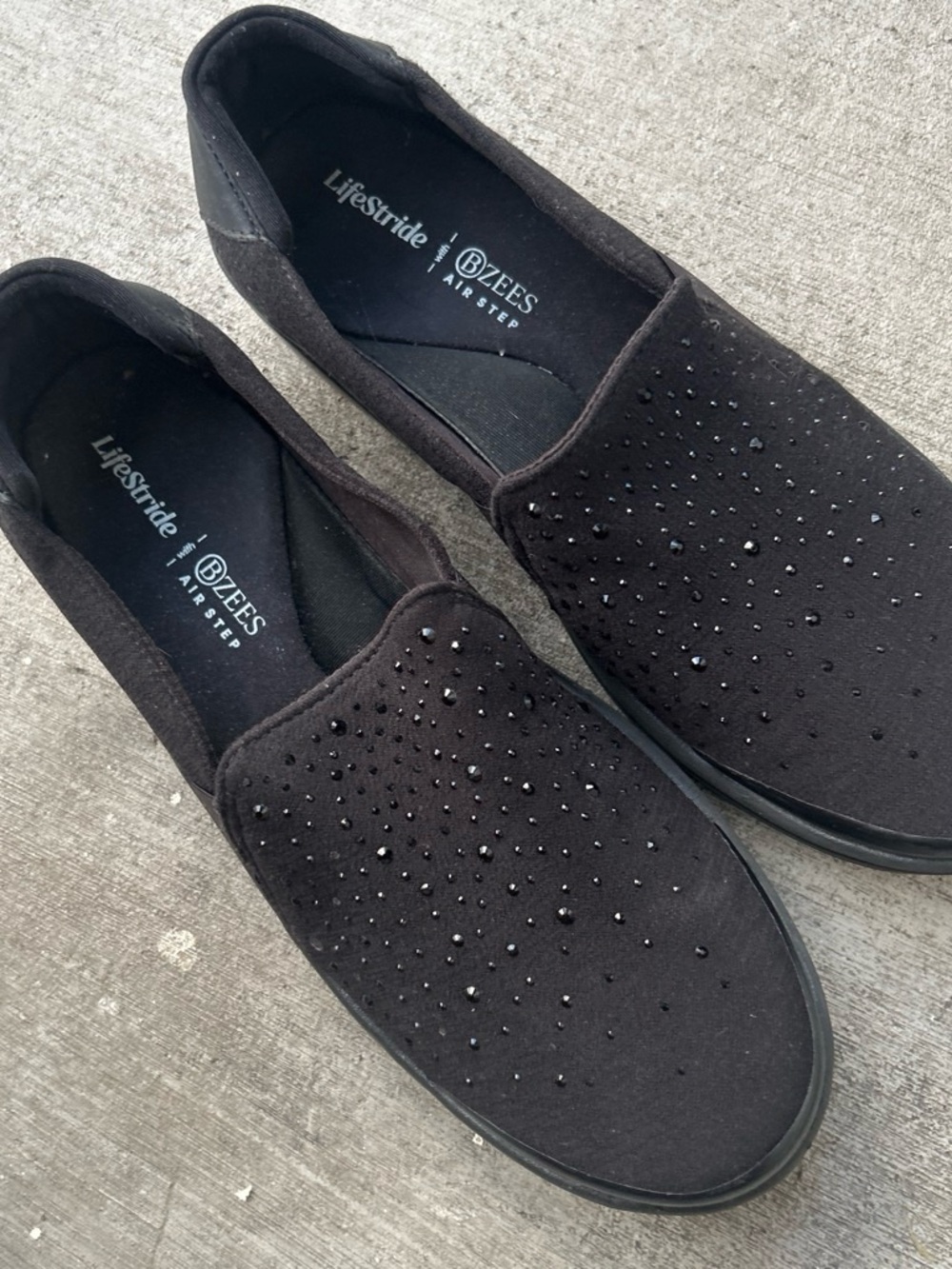 Life Stride Black Slip-On Flats with Sparkle Stud Accents - Picture 2 of 4